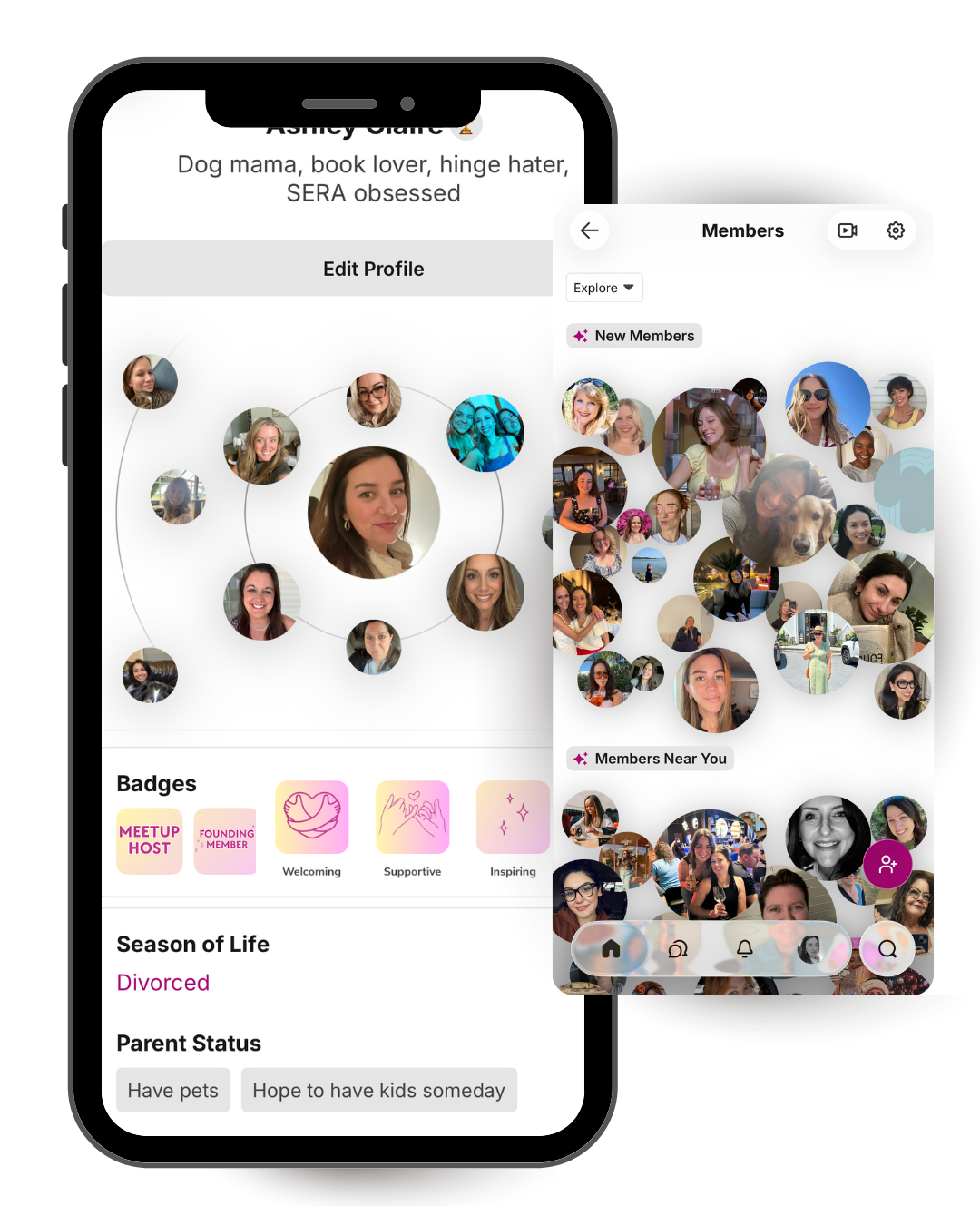 SERA Girls Club app — member profiles and discovery
